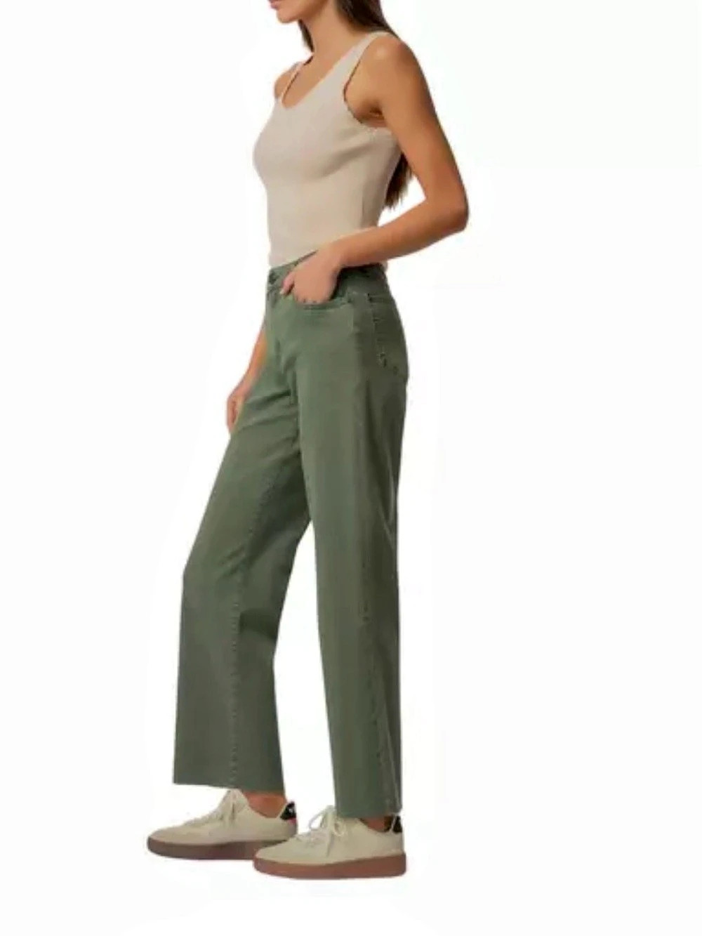 KUT from the Kloth Charlotte Wide Leg High Rise Jeans Forest Green size 12 NWT
